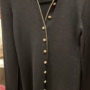 St. John Black Knit women’s suit w pleated skirt and gold trim